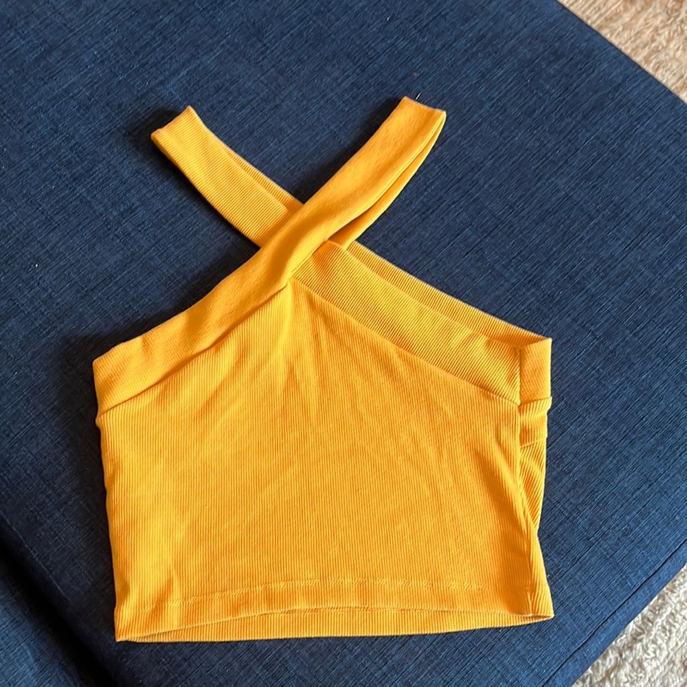 mustard cute cross shoulder top